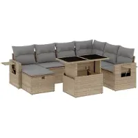 vidaXL 8-delige Loungeset met kussens poly rattan beige