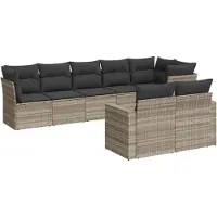 vidaXL 8-delige Loungeset met kussens poly rattan lichtgrijs