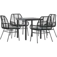 Syfax 5-delige Tuinset met kussens poly rattan glas zwart
