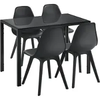 En.casa Eethoek Delft glazen eettafel met 4 stoelen zwart