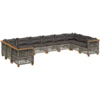 vidaXL 10-delige Loungeset met kussens poly rattan grijs