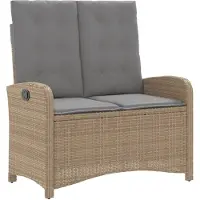 vidaXL Tuinbankje verstelbaar met kussens poly rattan beige