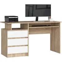 Akord Bureau CLP 135 cm met 3 Laden / Computerbureau / Computer Tafel / Bureautafel / Sonoma Eik - Wit / 135 x 77 x 60 cm