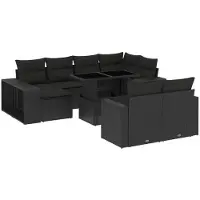vidaXL 11-delige Loungeset met kussens poly rattan zwart