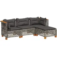 vidaXL 4-delige Loungeset met kussens poly rattan grijs