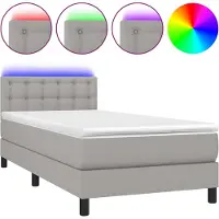 Syfax Boxspring met matras en LED stof lichtgrijs 90x200 cm
