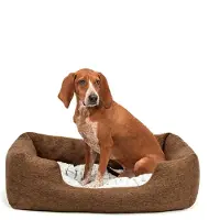 Lionto knuffelbed voor honden, comfortabel hondenbed met uitneembaar, omkeerbaar kussen, antislipbodem, 80x60 cm, bruin