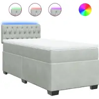 vidaXL Boxspring met matras fluweel lichtgrijs 90x200 cm