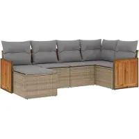 vidaXL 6-delige Loungeset met kussens poly rattan beige