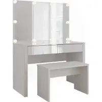 Vicco Kaptafel Annabelle, Wit Hoogglans/Wit, 110 cm met spiegel, LED-lichtslinger en bank