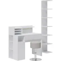 Vicco Bureau Wit 3 delen, met boekenplank en kruk, Model 41639