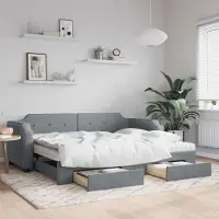 Prolenta Maison Exclusive - Uittrekbaar dagbed met lades, lichtgrijs, 80x200 cm, gestoffeerd