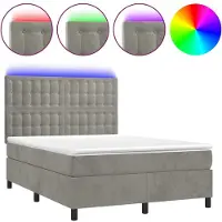 Syfax Boxspring met matras en LED fluweel lichtgrijs 140x200 cm