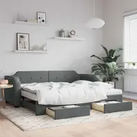Prolenta Maison Exclusive - Uittrekbaar dagbed met lades, donkergrijs, 100x200 cm, stof