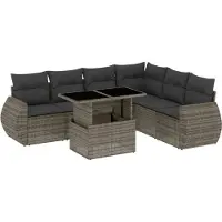 vidaXL 7-delige tuinmeubelset met kussens, grijs, polyrotan