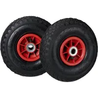 Relaxdays steekwagenwiel - 3.00-4" - set van 2 - reservewielen - 80 kg draaglast - kunststof velg - zwart-rood
