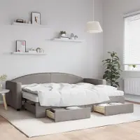 Prolenta Maison Exclusive - Uittrekbaar dagbed met lades, taupe kleur, 80x200 cm, gestoffeerd