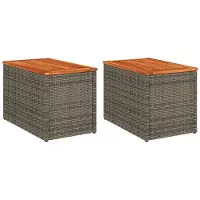 Syfax Tuinbijzettafels 2 st 55x34x37 cm poly rattan en hout grijs