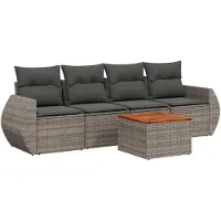 vidaXL 5-delige Loungeset met kussens poly rattan grijs