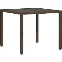 vidaXL Tuintafel met glazen blad 90x90x75 cm poly rattan bruin