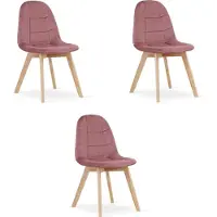 Leobert BORA Eetkamerstoelen – Set van 3 – Donkerroze Velvet – Beukenhouten Poten – Comfortabele en Ergonomische Zitting – Scandinavisch Design – Voor Woonkamer, Keuken, Eetkamer en Slaapkamer