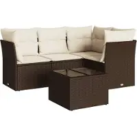 vidaXL 5-delige Loungeset met kussens poly rattan bruin