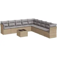 vidaXL 10-delige Loungeset met kussens poly rattan beige