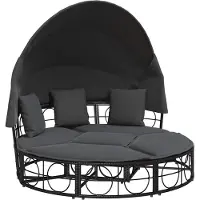 vidaXL Loungebed met luifel en kussens poly rattan zwart
