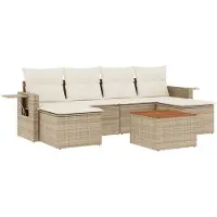 vidaXL 7-delige Loungeset met kussens poly rattan beige