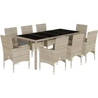 vidaXL 9-delige Tuinset met kussens poly rattan en glas lichtgrijs