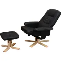 MCW Relaxfauteuil M56, tv-fauteuil met voetenbankje, kunstleer, eucalyptushout, MVG-gecertificeerd ~ zwart
