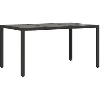 vidaXL Tuintafel met glazen blad 150x90x75 cm poly rattan zwart