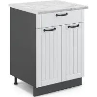 Vicco Keukenonderkast Fame-Line Wit Landhuis 60 cm met lade, WB Marmer, Model 45521