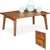 Relaxdays salontafel, inklapbaar, walnootlook, hoogte x breedte x diepte: 25 x 60 x 40 cm, bamboe, lage bijzettafel, woonkamer, bruin