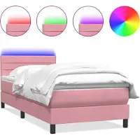 vidaXL Boxspring met matras en LED fluweel roze 90x210 cm