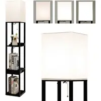 Costway vloerlamp, 160 cm, met 3 planken, USB-aansluiting, van hout, geschikt voor E27 lampen