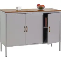 MCW Ladekast -L84, buffetkast dressoir, 3 deuren metaal 90x120x40cm, gemelamineerd ~ grijs