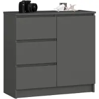 Akord Ladekast JERRY met 3 Lades en 2 Deuren / Furniture Factory / Grafietgrijs / 80 x 77 x 35 cm