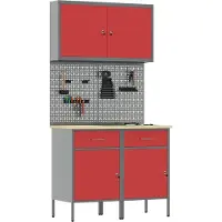 vidaXL Werkbank met laden, 5 stuks, rood, voor ingenieurs, van hout en staal