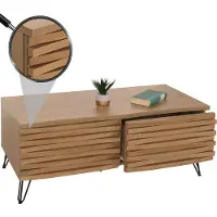 Mendler Salontafel -M49, woonkamer tafel, 3D ontwerp 2 laden massief hout mango metaal 46x110x55cm ~ natuur