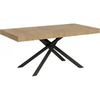Ityhome - Uittrektafel 180/440x90 cm, model Karida, eikenhout, natuurlijke afwerking, poten in antracietkleur
