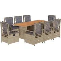 vidaXL 9-delige Tuinset met kussens poly rattan beige