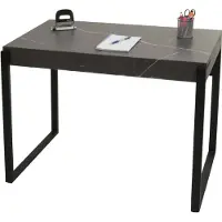 Mendler Bureau -L53, bureau computer bureau werktafel, metaal 100x54cm ~ marmer look grijs