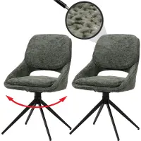 Mendler Set van 2 eetkamerstoelen HWC-N73, keukenstoel, draaibaar met automatische terugdraaimechanisme, stof/textiel chenille (490g/m²), kleur: groen