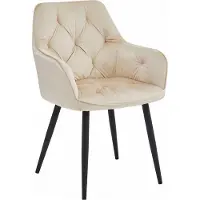 Leobert Stoel JORK - Beige Velvet - Zwarte Metaalpoten - Luxe Eetkamerstoel - Fauteuil - Met Armleuning - Modern Design - Elegant en Comfortabel voor Woonkamer, Keuken of Eetkamer - Max. 110 kg