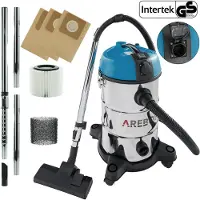 Arebos Industriële stofzuiger | geel | inhoud 30 liter | 1300 W | met extra stopcontact | uitblaasfunctie | ideale natte droge stofzuiger | ook voor aszuigen