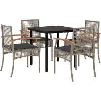 vidaXL 5-delige Tuinset met kussens poly rattan grijs