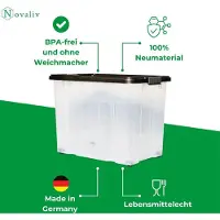 Novaliv XXL opbergbox met deksel, groot, 80L, antraciet, nestbaar, stapelbare kunststof box met clipsluiting, Eurobox met deksel, BPA-vrij, 61x40x45 cm