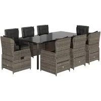 vidaXL 9-delige tuinset met kussens, grijs, polyrotan
