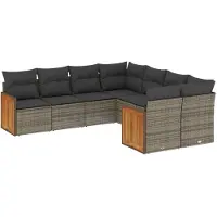 vidaXL 8-delige tuinmeubelset met kussens, grijs, polyrotan